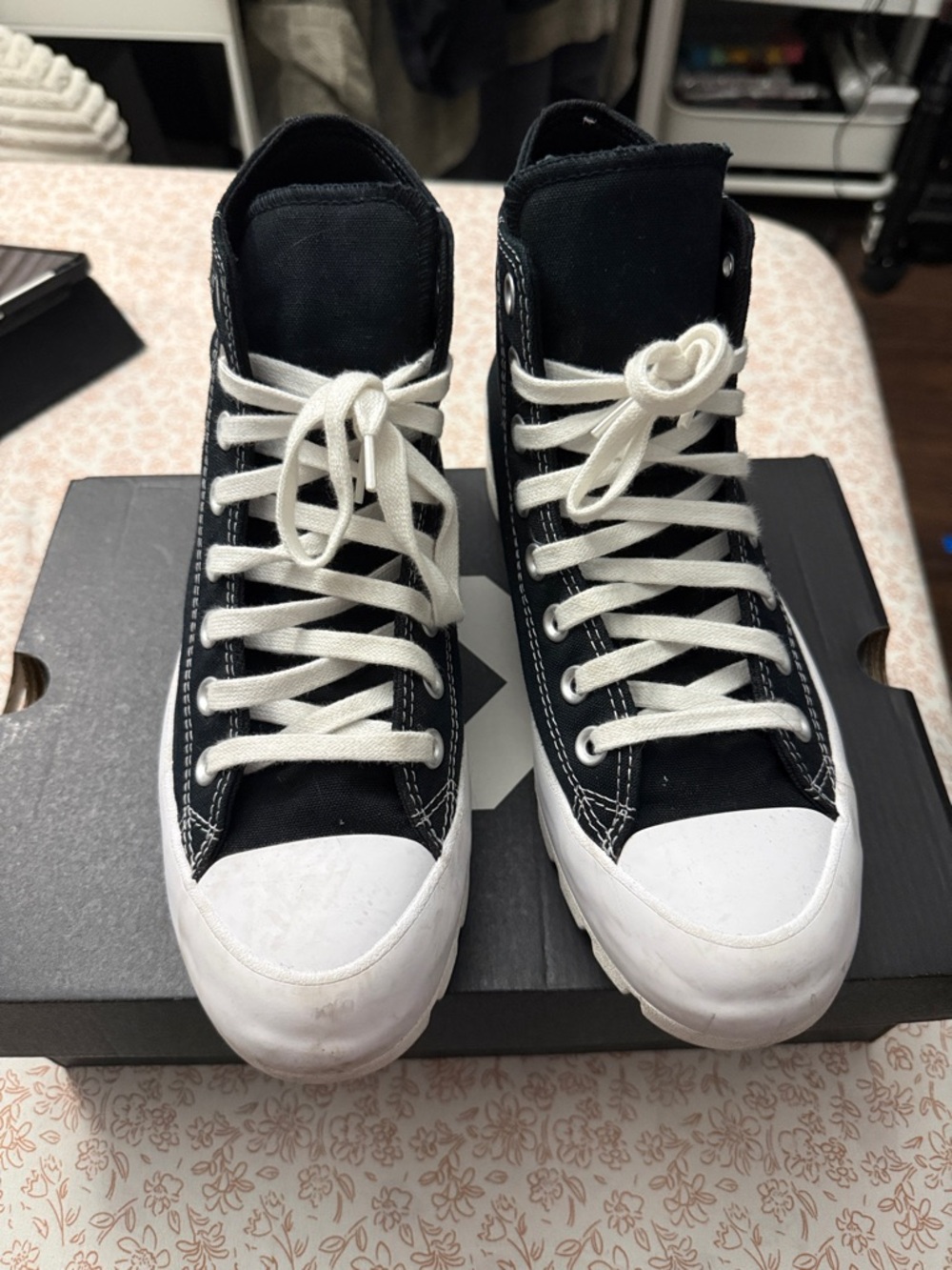 Converse Black & White High-Top Lug Sole Sneakers - Picture 2 of 6